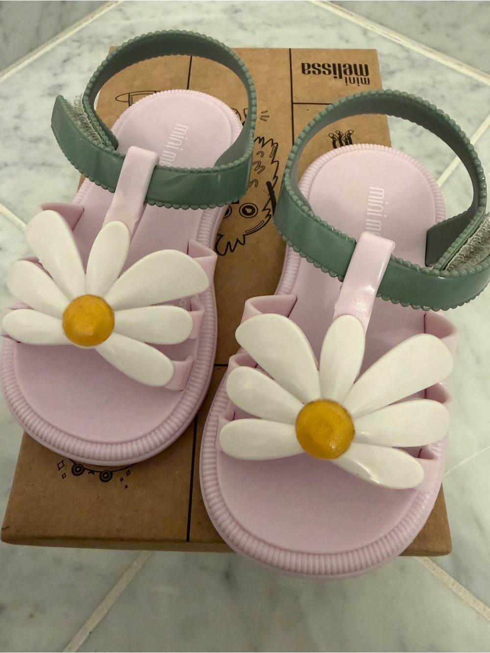 Mini Melissa Daisy Sandals - Pink with Green Strap - Picture 3 of 6
